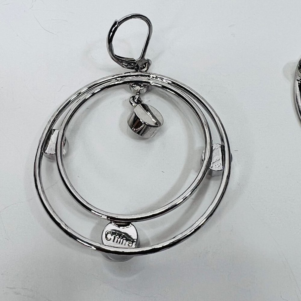 Rhinestone Silver Dangle Hoop Statement Earrings … - image 7